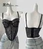 Venta directa de fábrica comercio exterior en stock encaje faja top sexy sin mangas delantero largo trasero corto abdomen oculto corsé con ballenas
