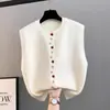 Colete de Tricô com Botões Arco-Íris e Gola Redonda Feminino Primavera Novo Sem Mangas Botões Solto Morcego Top Cardigan