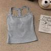 Camisola con Ribete de Encaje para Mujer, Estilo Corto de Verano con Almohadillas en el Pecho, Camiseta sin Mangas Estilo Puro Deseo, Ajustada, Prenda Exterior Favorecedora