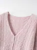Cárdigan de Cachemira Suave Estilo Coreano para Mujer, Suéter Exterior de Ganchillo Calado con Cuello en V, Chaqueta Superior Elegante que Reduce la Edad