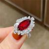 Celebração Online Ao Vivo Novo Produto Quente Simulação Turmalina Vermelha Formato Olho de Cavalo Anel Aberto Feminino Moda de Alto Nível Anel de Diamantes Completo