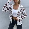 Estação Independente da Amazon Comércio Exterior Roupas Femininas Outono 2024 Novo Cardigan Europeu e Americano Jaqueta Suéter Tricotado Jacquard Estampa de Leopardo