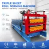 Prensa de Tejas de Tres Capas Totalmente Automática CNC 840-900-Nivelación, Maquinaria de Prensado de Tejas de Tres Capas para Casas Móviles de Acero Color