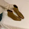 Botas Retro Estilo Coreano de Punta Cuadrada con Tacón Grueso Elásticas Adelgazantes para Mujer Otoño/Invierno Nuevas Botines Cortos de Pana con Parches y Cierre Trasero Botas de Moda