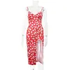 Roupas femininas transfronteiriças estilo europeu e americano primavera e verão temperamento通勤 saia de alça costas nuas fenda cintura média vestido LAZADA