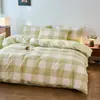 Juego de Cuatro Piezas de Algodón 100% Teñido en Hilo Lavado, Algodón Puro, Sin Estampar, Productos de Calidad Suministrados de Fábrica, Funda Nórdica, Ropa de Cama Estilo Japonés, Sábana Ajustable al por Mayor