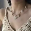 Collar Europeo y Americano Transfronterizo Estilo Ins de Concha Sintética con Lazo y Corazón para Mujer, Set de Joyería de Estrella de Mar Isleña con Perlas Sintéticas para Mujer