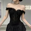 Nuevo Estilo Sujetador de Encaje con Ballenas y Bordes Fruncidos para Mujer, Diseño Atrevido con Top sin Mangas Halter con Lazo 5186