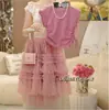 Conjunto de Vestido de Verão para Meninas 2025 Novo Estiloso Camiseta de Manga Curta Vestido de Princesa em Renda Conjunto de Duas Peças