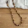 Collar Geométrico de Piedra Ojo de Tigre Bañado en Oro Real, Cadena para Suéter de Lujo Ligero Elegante de Alta Gama para Mujeres