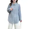 Especial 100kg Roupas de outono plus size para mulheres gordinhas, camisa listrada com bordado de desenho animado jovem e fresca 0719