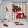 Serie de Decoración Navideña Cortina de Ducha Baño de Hotel Pintura de Decoración Navideña Cortina de Ducha Impermeable sin Perforaciones Juego de Alfombrilla de Baño