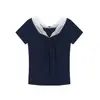 Camiseta de Manga Curta com Gola V, Patchwork de Renda, Amarração, 40 Peças no Atacado para Verão, Tecido Rayon, Caimento Normal nos Ombros, Top Emagrecedor para Mulheres