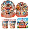 Decoração de Festa de Aniversário Infantil Tema Animais de Circo Louça Descartável Toalha de Mesa Pratos de Papel Copos de Papel