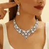 Conjunto de Colar e Brincos Vintage de Luxo Leve Estilo Francês, Conjunto Requintado para Festa a Fantasia, Corrente de Suéter Totalmente Diamantada, Elegante