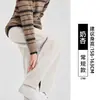 Pantalones de Felpa de Lana para Mujer 2026 Nuevo Otoño/Invierno Delgado Forro Polar Ajustados de Pierna Recta Espiga Casual Divididos de Pierna Ancha