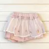 Conjunto de Pantalones Falda de Malla a Cuadros Falso Dos Piezas con Puños Fruncidos, Chaleco de Dibujos Animados de Verano Dulce y Lindo con Cuello Redondo para Niñas