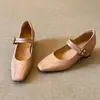 Zapatos Mary Jane nude de piel de vaca súper suaves, 5 cm de altura simple, doble hebilla, zapatos de tacón sencillos de punta cuadrada poco profundos, estilo francés elegante