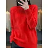 Suéter de mujer de punto de siete agujas 100% lana nuevo otoño e invierno abultado cuello medio alto casual moda único color liso suave cálido