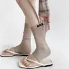 Calcetines de Stirrup Finos Transpirables Color Sólido Estilo Miu Versátiles de Media Caña Holgados con Rayas Verticales Calentadores de Piernas de Moda