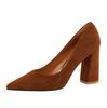 828-2 Estilo Europeo y Americano Simple Tacón Grueso Tacón Alto Gamuza Boca Baja Punta Afilada Profesional Ol Zapatos de Mujer Delgados Tacones Altos Flats