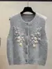 Cárdigan de punto bordado floral tridimensional de alta resistencia para mujer, nuevo estilo otoño e invierno, elegante, holgado, cálido, suéter de cuello redondo para mujer