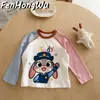 Colección de Otoño FHW Ropa para Niños Camiseta de Manga Larga de Dibujos Animados para Bebé Niña Versátil Otoño Nueva Llegada Top con Patrón de Manga Raglán para Niñas