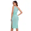 Vestido de punto ajustado con tirantes de hombros descubiertos, plisado, diseño propio europeo y americano, para verano, falda de cadera dividida sexy, en stock