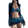 Traje de Baño Bikini para Mujer Nuevo Estilo Pura Pasión Conjunto Dividido de Cuatro Piezas Conservador de Alta Gama Traje de Baño para la Playa Traje de Baño para Baños Termales