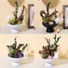 Adorno de Planta en Maceta de Aromaterapia con Cristal Natural, Piedra Difusora de Piedra Bruta de Cristal, Maceta de Cerámica, Adorno de Mesa para Sala de Estar Estilo Zen de Madera Maciza