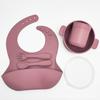 Venta caliente transfronteriza de vajilla de silicona para alimentación infantil, juego de 6 piezas, tazón de suplemento alimenticio para bebés, tenedor de silicona, cuchara, babero para bebé, taza