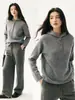Nuevo Suéter de Cachemira Color Sólido Estilo Perezoso Otoño/Invierno para Mujer, Casual, con Capucha, Tejido Grueso, Raglán, Media Botonadura, Jersey