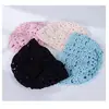 Sombrero Baotou Tejido a Mano Estilo Japonés para Mujer Primavera y Verano Calado Flor de Lentejuelas Gorro de Tejer Retro Artístico de Moda