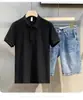 Moderna y Sencilla de Color Sólido con Rayas Ajustada de Punto Moderna Versátil Madura Verano Casual Camisa Polo para Hombre