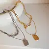 Colar de Moletom Estilo Coreano e Japonês para Mulheres, Ins Cool Personalidade Hip-Hop, Acessório Simples de Corrente para Clavícula para Mulheres, Geométrico Dourado
