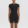 Conjunto de ropa de yoga y running para exteriores, estilo europeo y americano, transpirable, de manga corta, cintura alta, corte ajustado