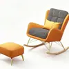 Sillón mecedor individual de lujo ligero con estampado de pata de gallo para balcón de casa, silla sofá perezoso, mecedora de madera maciza con reposapiés