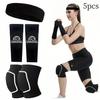 Juego de Manguitos, Rodilleras y Cinta para la Cabeza de Voleibol, Manguitos de Nylon Lycra, Rodilleras Espesas de Esponja Anticolisión, Cinta Deportiva Absorbente de Sudor
