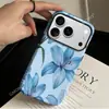 Nuevo Producto de Comercio Exterior: Funda de Teléfono Minimalista de Flor de Lirio Azul para iPhone 16, Cubierta Protectora de Película de Doble Capa Apple 17