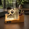 Relógio de Aniversário Corporativo Criativo de Acrílico Porta-Canetas Presente de Negócios para Mesa Luminária Noturna com Logotipo Personalizado
