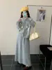 Conjunto de Dos Piezas de Cárdigan y Falda Tejidos con Flores Tridimensionales 2025 Otoño e Invierno Nuevo Estilo Coreano Traje de Suéter Holgado para Mujer