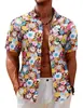 26 Verano Europeo y Americano Comercio Exterior Hawaiana para Hombre Casual Manga Corta Solapa Bolsillo Estampado 3D Camisa Dropshipping