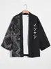 Nova Jaqueta Cardigan Masculina Estilo Meio-Rua Flor de Castanha Lateral Estampa Japonesa Manga Três Quartos Gola Alta Proteção Solar
