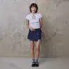 Top Corto Retro Simple de Encaje con Corte y Cordones Estilo Coreano Cuello Redondo con Lazos Hueco Ajustado Camiseta de Manga Corta Corta Ropa para Mujer