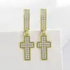 Brincos de Cruz Hip-Hop Populares de Venda Quente Transfronteiriça com Diamantes Completos para Homens e Mulheres, Brincos da Moda de Zircônia, Brincos, Venda Atacado de Brincos