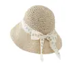 Chapéu de Palha com Laço de Fita de Renda Novo Estilo para Mulheres, Chapéu de Sol Respirável Feito à Mão para o Verão, Chapéu de Proteção Solar Estilo Doce Japonês