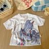 Tamanho Rolo 25 Verão Infantil Algodão Fino Desenho Animado Manga Curta Camiseta Meninos e Meninas Bebê Gola Redonda Top Algodão Fofo