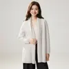 Nuevo Cardigan de Cachemira Estilo Europeo y Americano Otoño e Invierno para Mujer Abrigo Grueso Entallado a la Cintura de Longitud Media Chaqueta de Punto Holgada