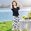 Look de verão estiloso da mamãe 2026 nova roupa feminina para meia-idade e idosos, top de manga curta moderno e que rejuvenesce conjunto de duas peças