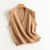 Chaleco de Cachemir Puro con Cuello en V para Otoño e Invierno para Mujer Engrosado Sin Mangas Suéter de Siete Puntos Aspecto Holgado Adelgazante Chaleco de Punto para Vestir en Capas